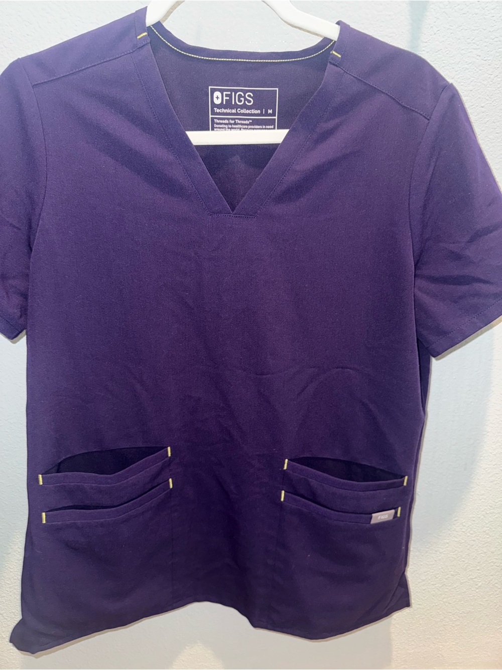 FIGS V-Neck Scrub Top in Purple with Gold Trim